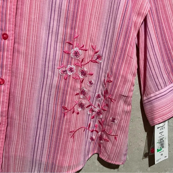 ALIA Women NWT Missy Sz 18 3/4 Sleeve Button Front Collared Career Shirt Stripes - Picture 5 of 11